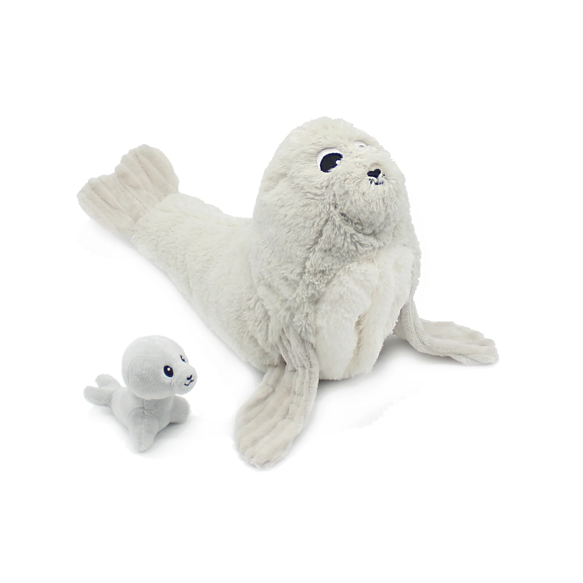 LES PTIPOTOS | Peluche otarie Ploufou maman et son bébé gris clair